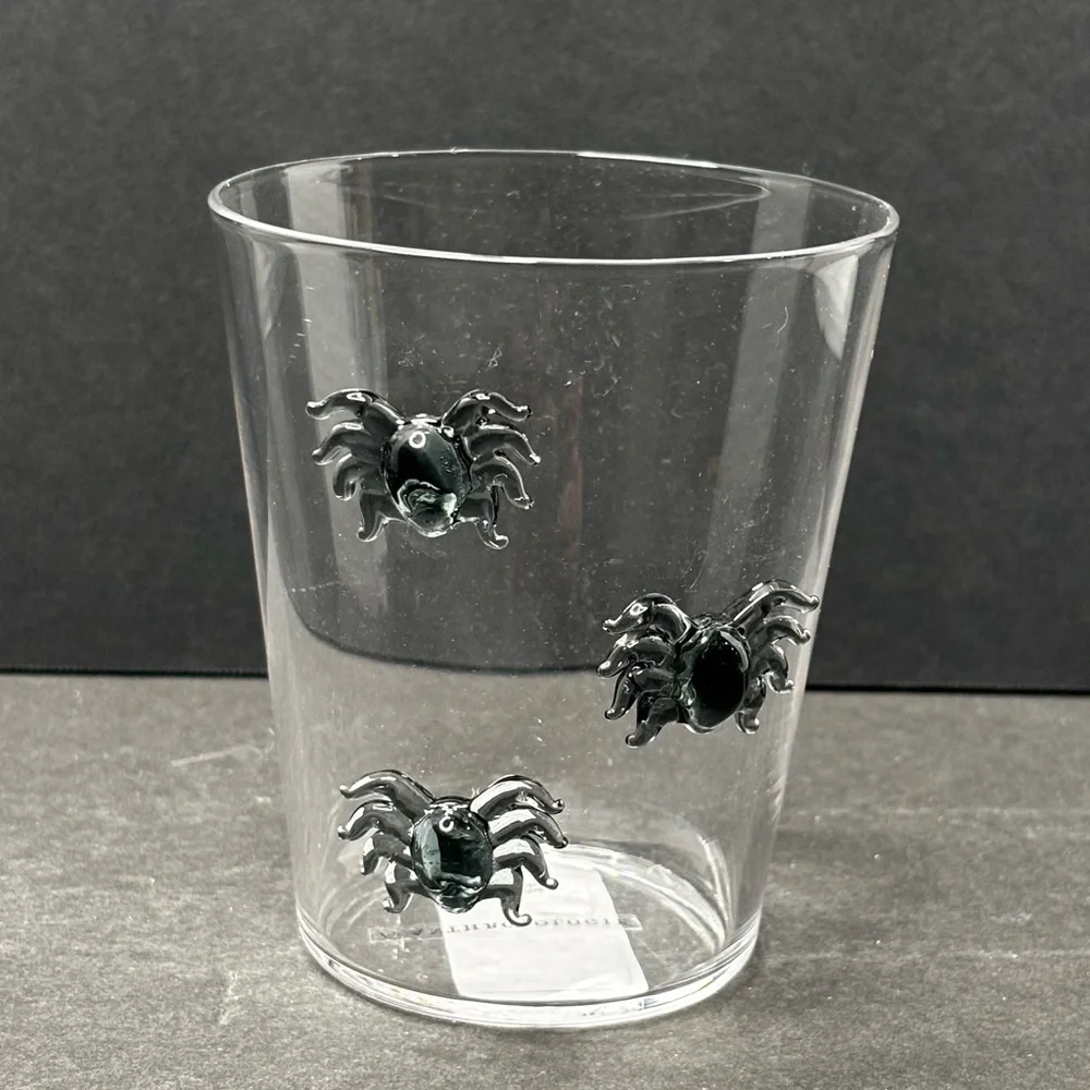 Anthropologie Halloween Icon Borosilicate Juice Glass SPIDER 14oz NEW